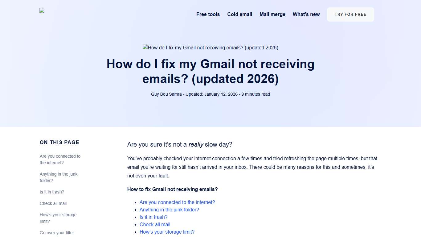 How do I fix my Gmail not receiving emails? (updated 2026)